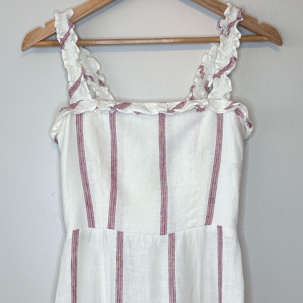 🌎🌱🌸REFORMATION Linen Lavender Striped Midi Dress in Red Licorice Cream - XS
